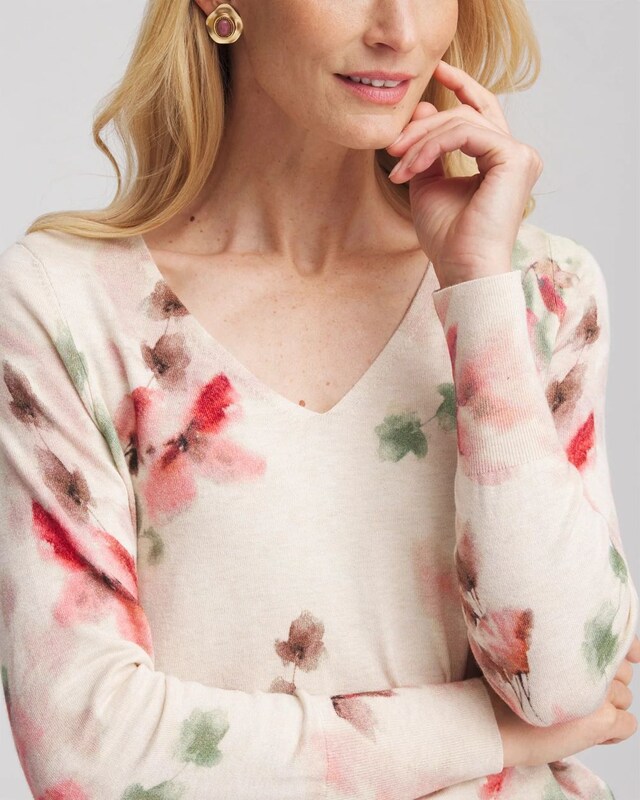 Ella Flowers & Cream Pullover Sweater - image 4